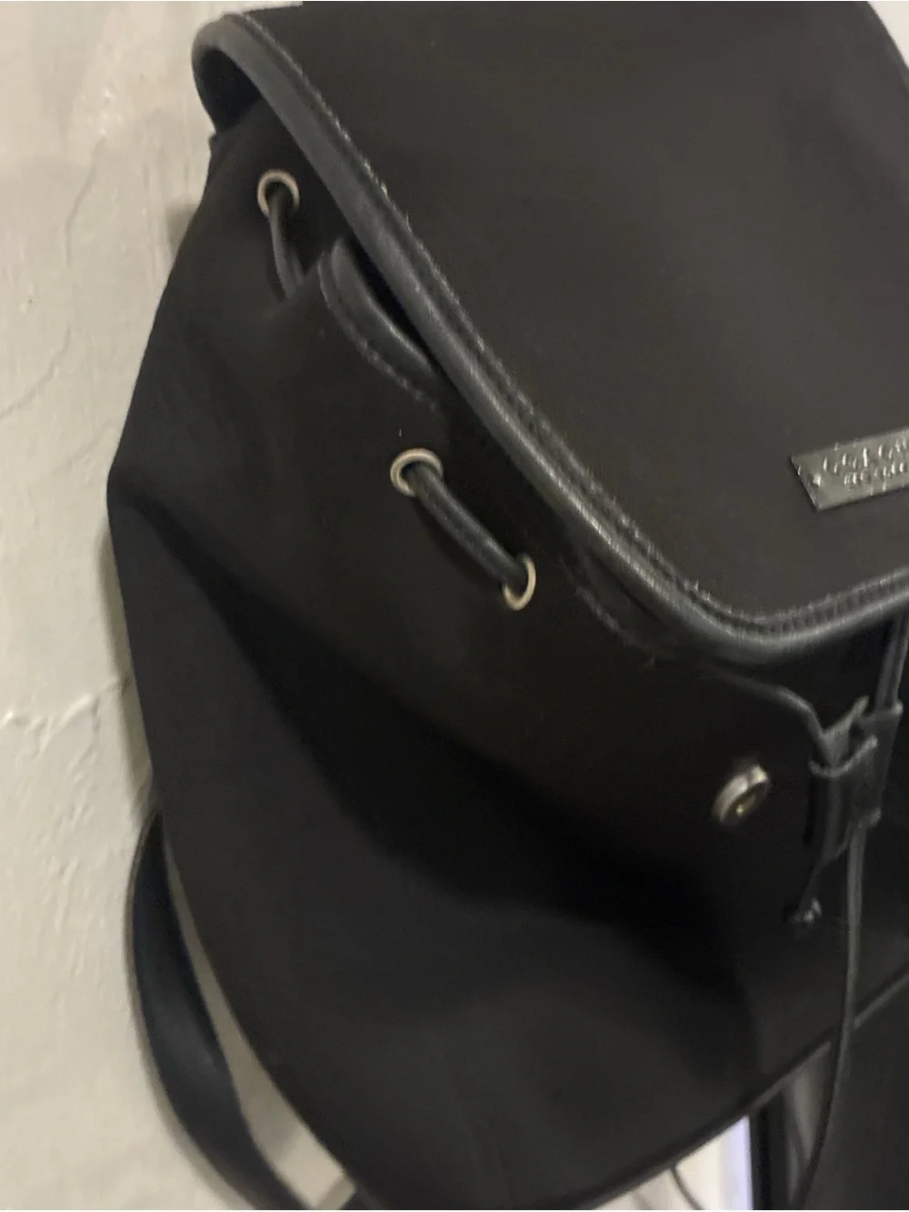 Coach Black Leather Drawstring Flap Backpack